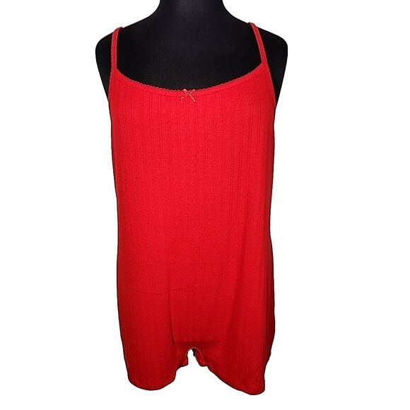 NOBO Red Lightweight Soft Pointelle Knit Sleep Romper Plus Size 2X - Picture 5 of 9